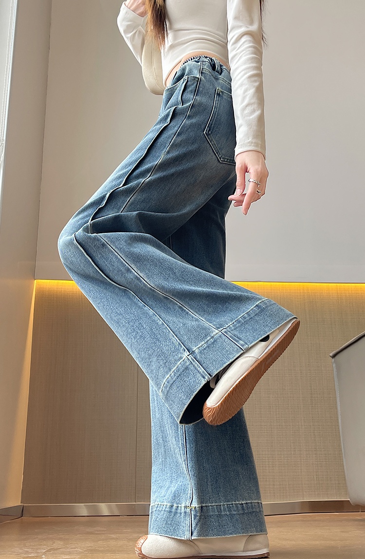 Spring temperament elasticity wide leg pants gold high waist pants