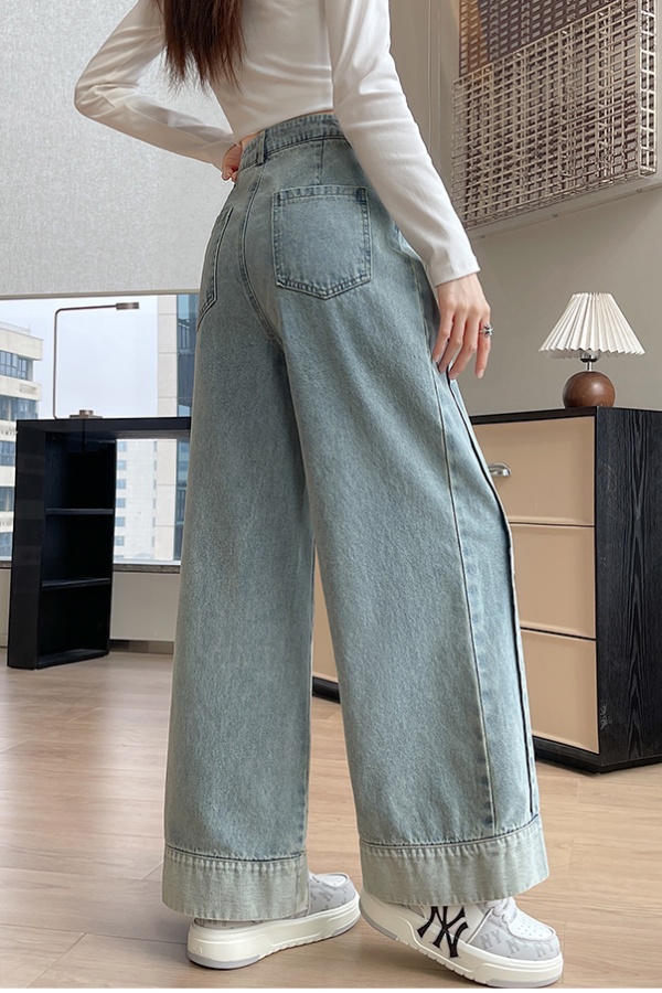 Retro straight long pants crimping spring jeans for women