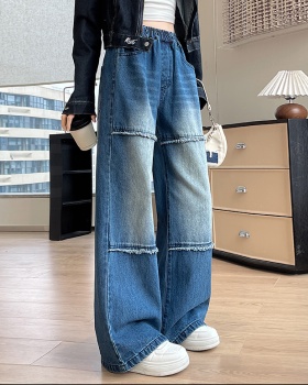 Blue niche burr high waist Korean style straight jeans for women