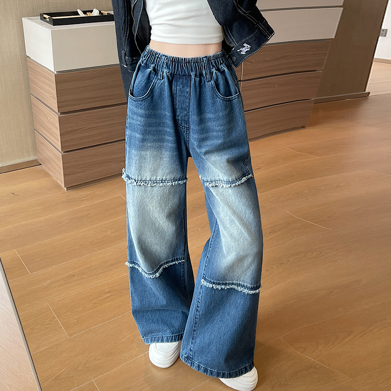 Blue niche burr high waist Korean style straight jeans for women