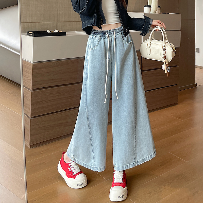 American style straight pants wide leg short jeans for women