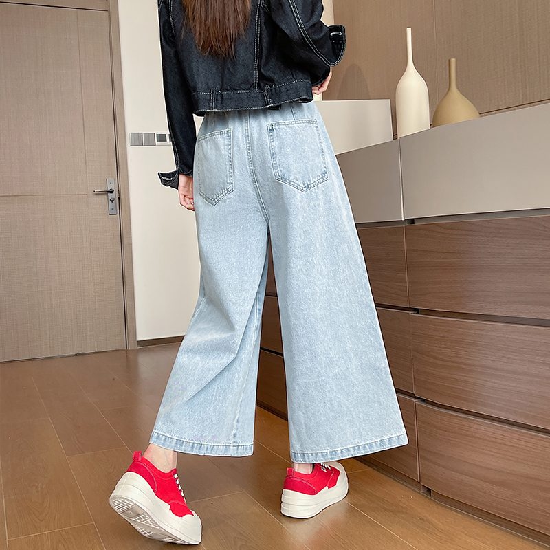 American style straight pants wide leg short jeans for women