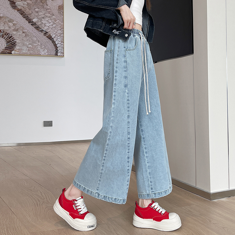 American style straight pants wide leg short jeans for women