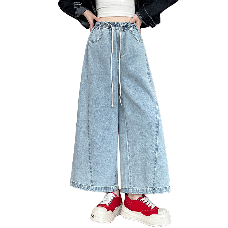 American style straight pants wide leg short jeans for women