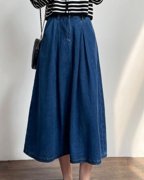 A-line long work clothing denim high waist skirt