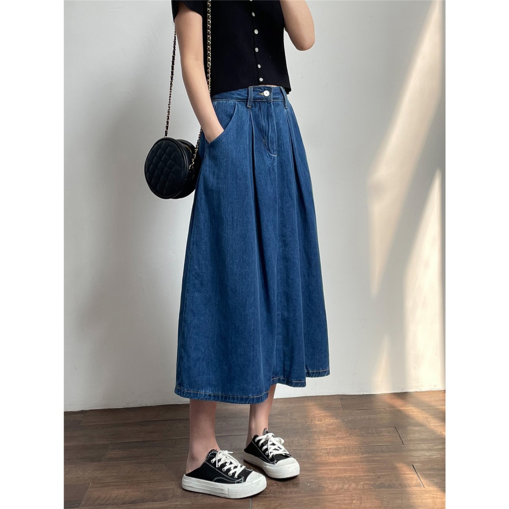 A-line long work clothing denim high waist skirt