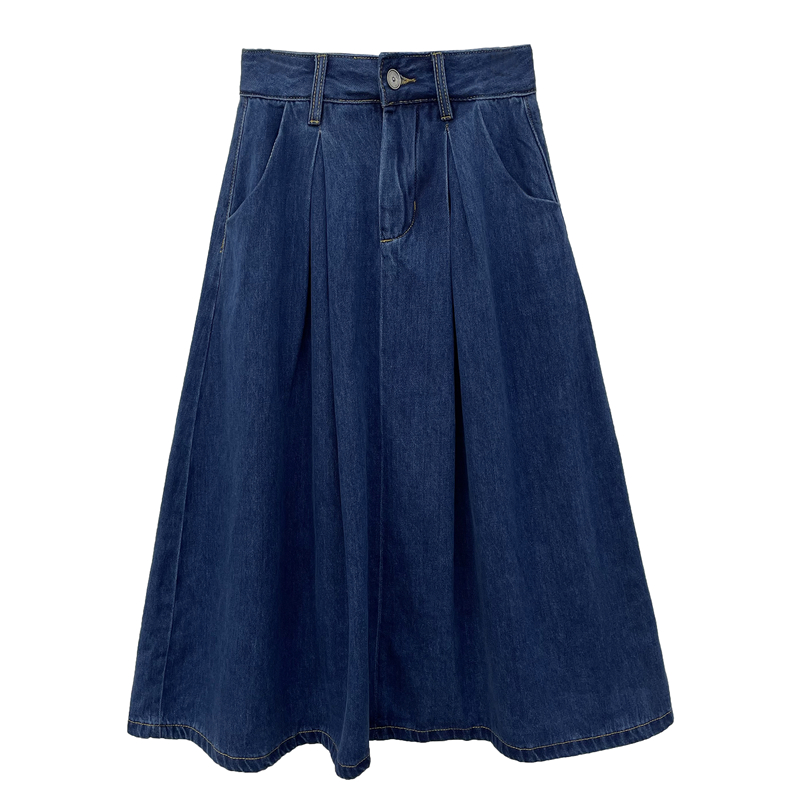 A-line long work clothing denim high waist skirt