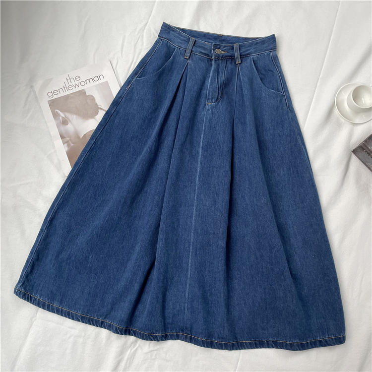 A-line long work clothing denim high waist skirt