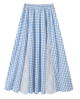 Lace splice blue grid skirt