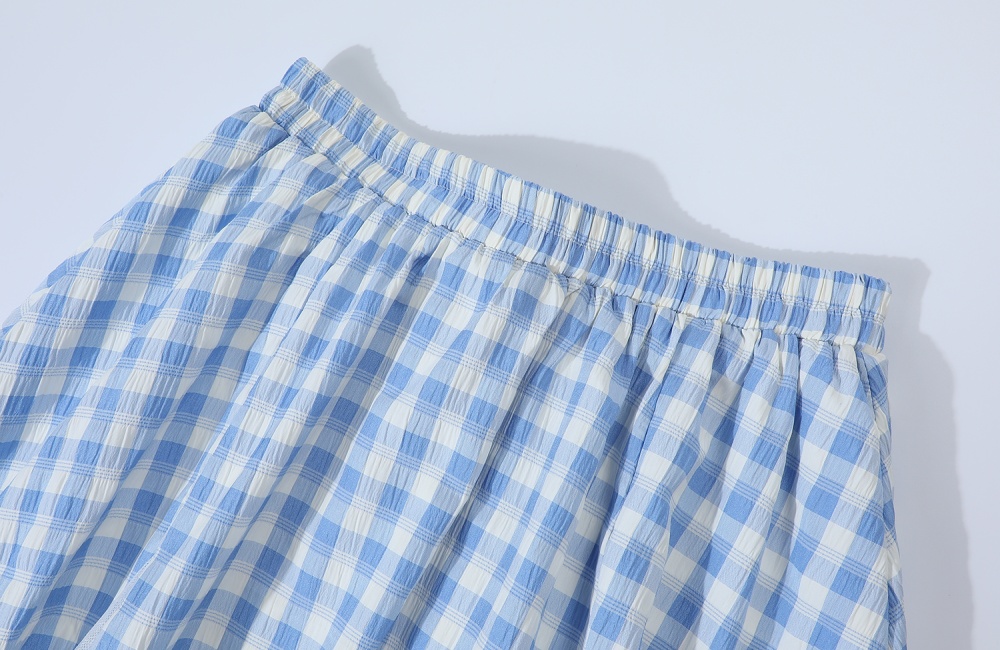 Lace splice blue grid skirt