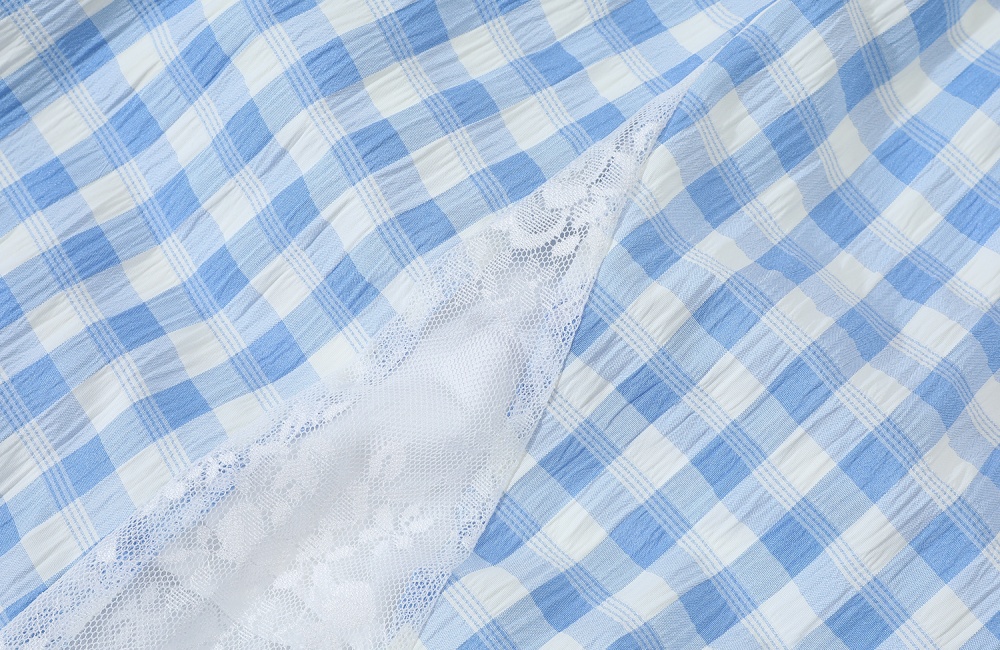 Lace splice blue grid skirt