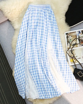 Lace blue grid splice skirt