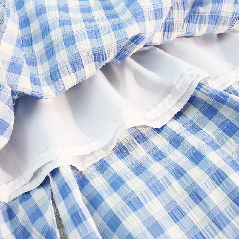 Lace blue grid splice skirt