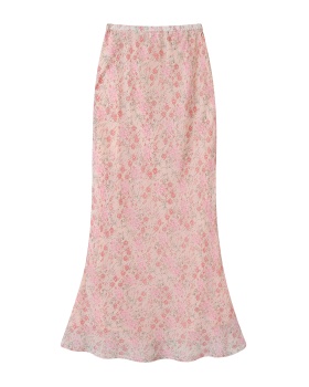 Mermaid pink long floral high waist skirt