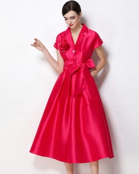 A-line satin formal dress pinched waist business suit