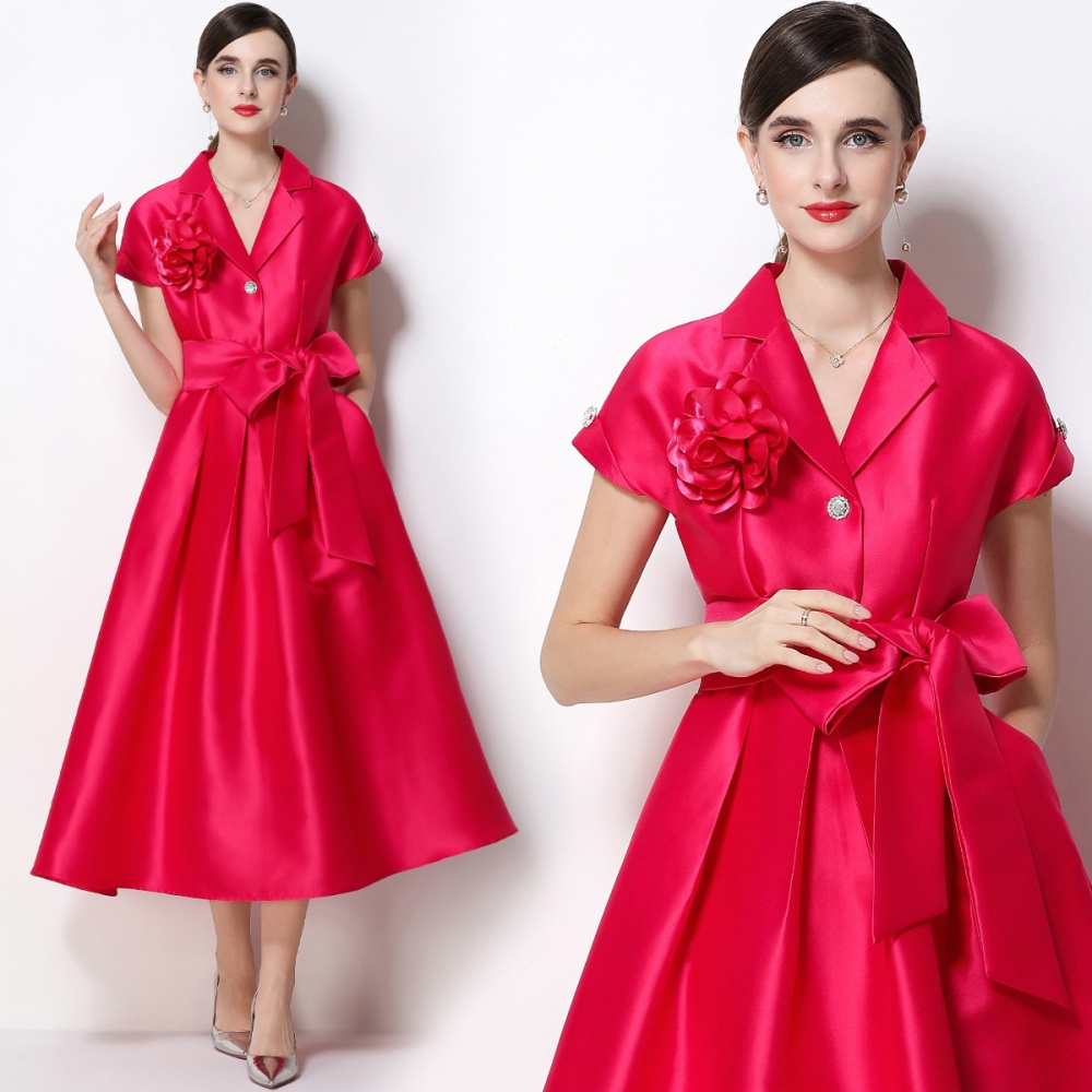 A-line satin formal dress pinched waist business suit