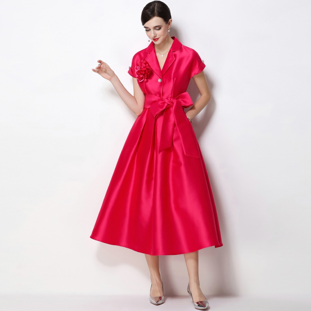 A-line satin formal dress pinched waist business suit