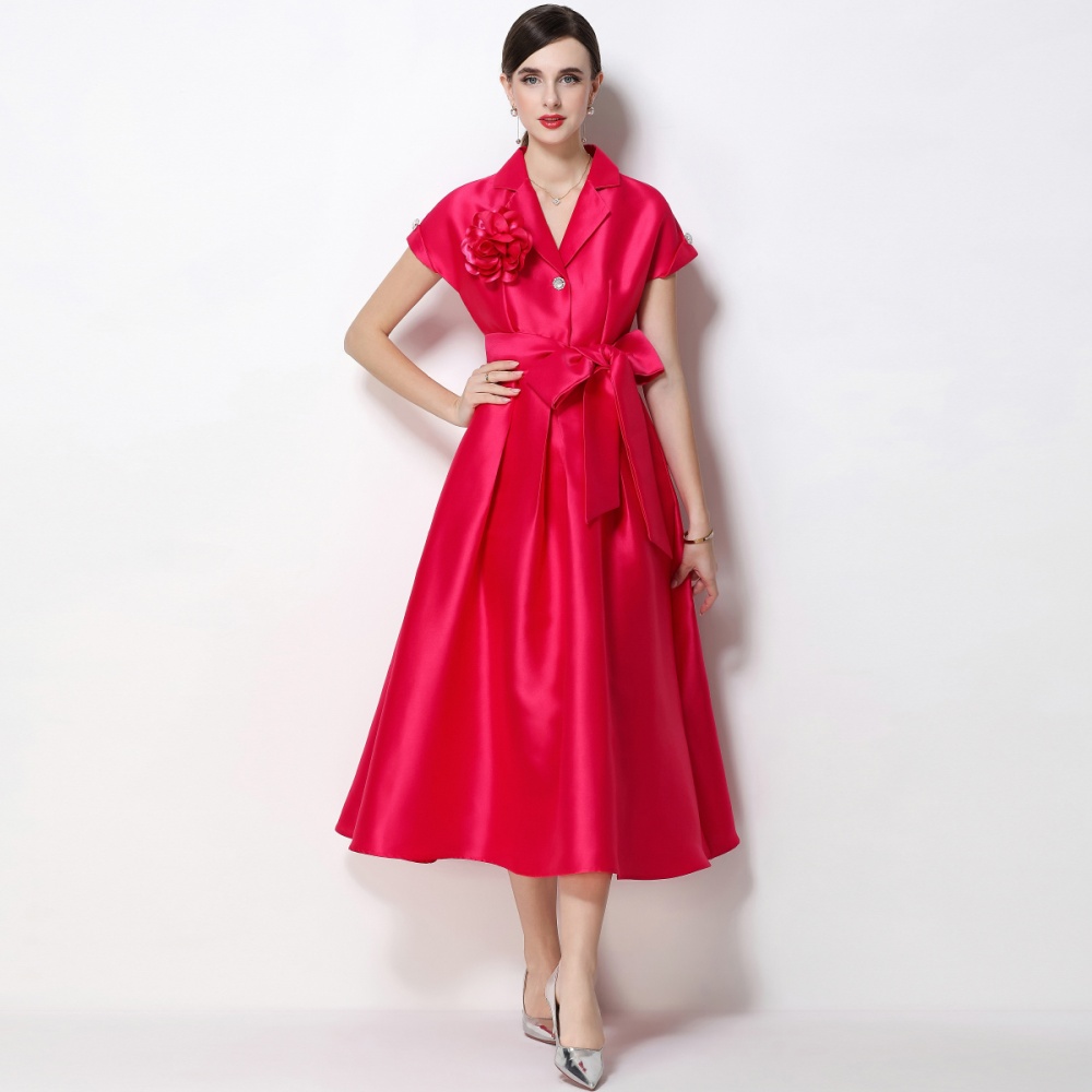 A-line satin formal dress pinched waist business suit