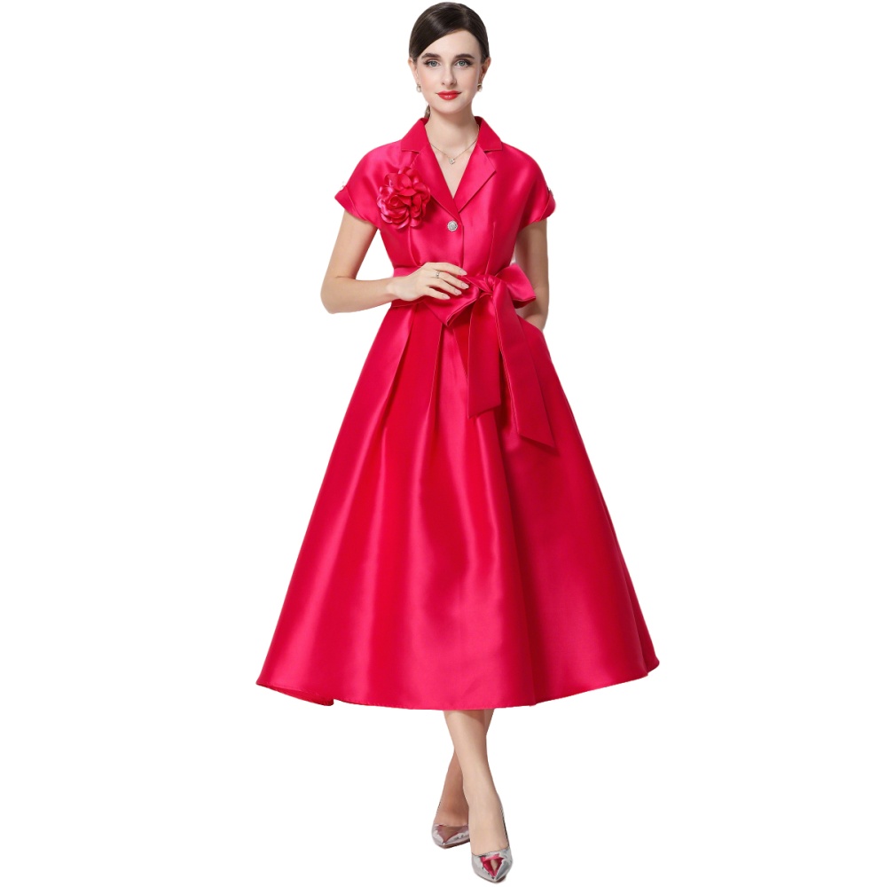 A-line satin formal dress pinched waist business suit