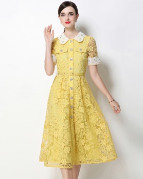 Doll collar lace France style high waist dress