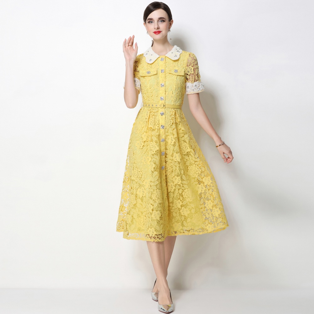 Doll collar lace France style high waist dress