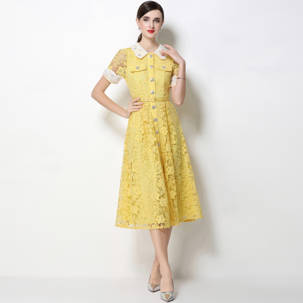 Doll collar lace France style high waist dress