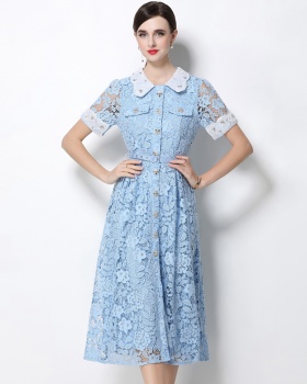 Short sleeve France style with belt dress for women