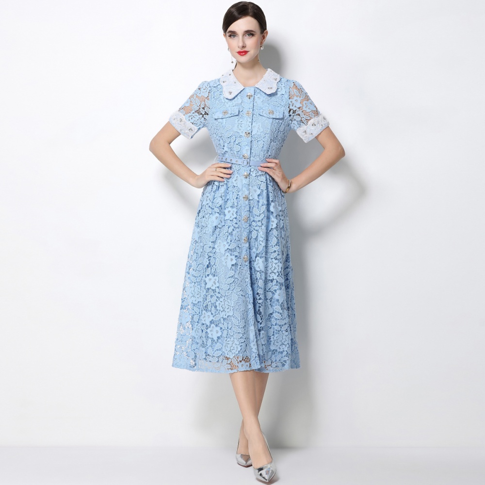 Short sleeve France style with belt dress for women