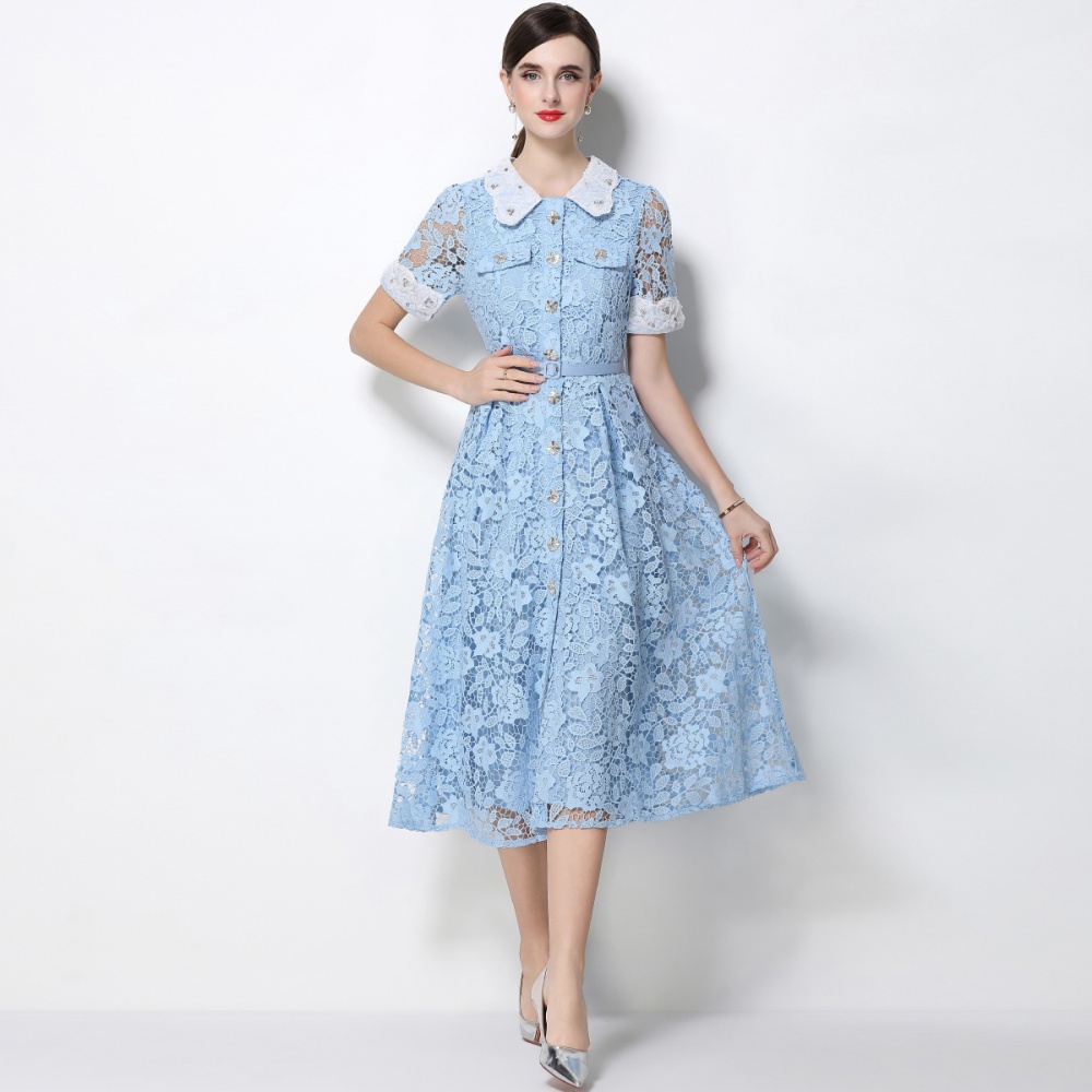 Short sleeve France style with belt dress for women