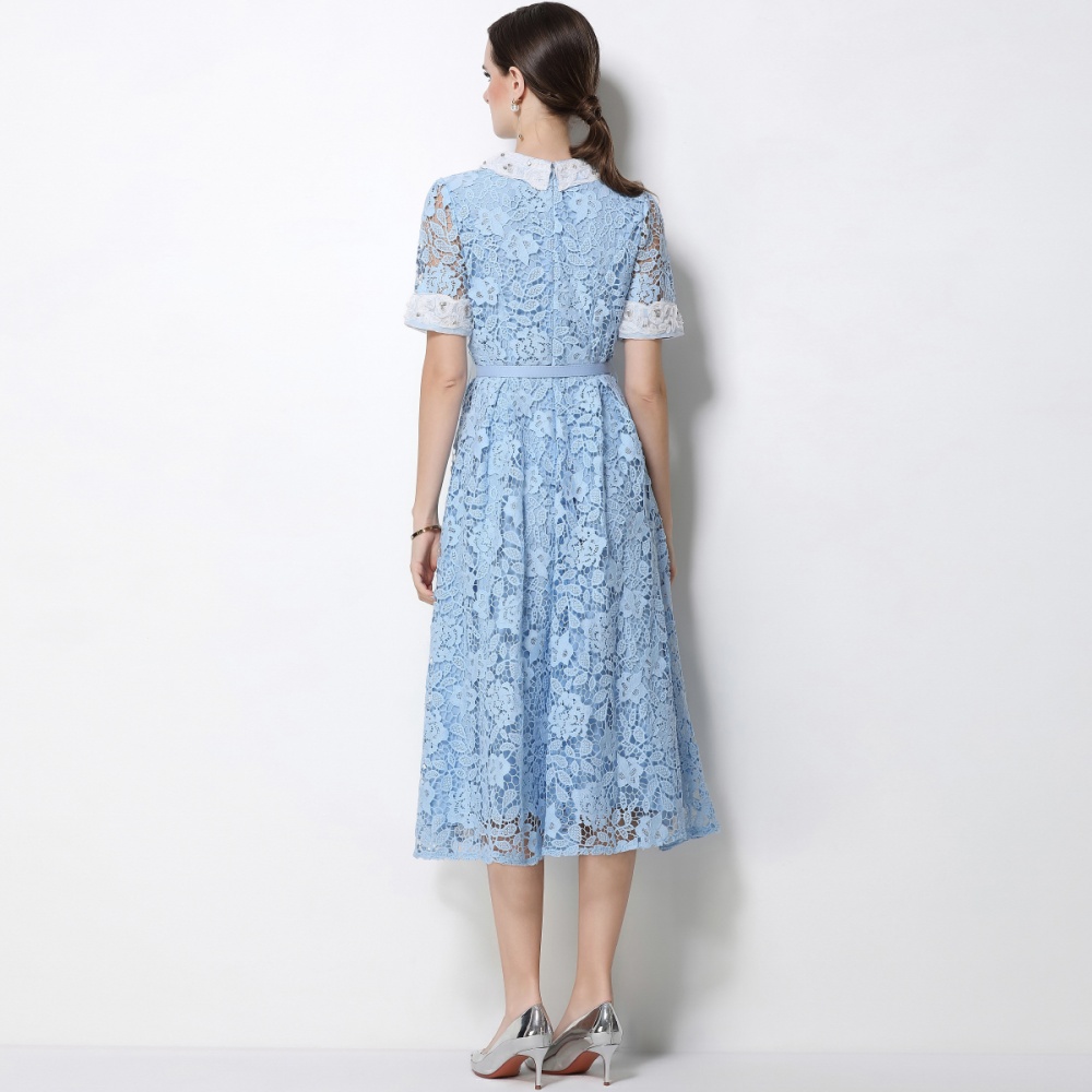 Short sleeve France style with belt dress for women