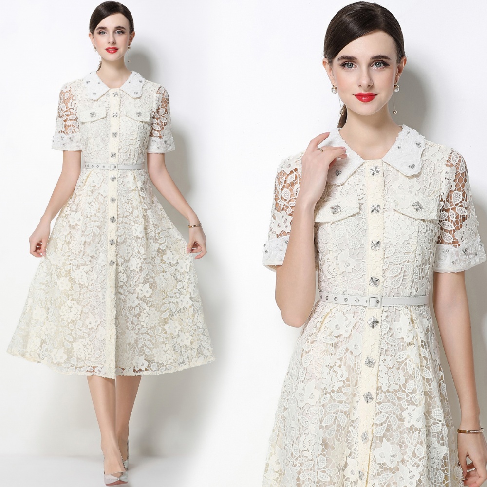 Pinched waist high waist doll collar dress