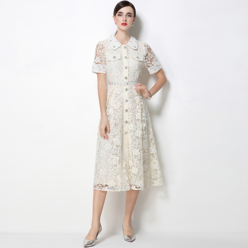 Pinched waist high waist doll collar dress