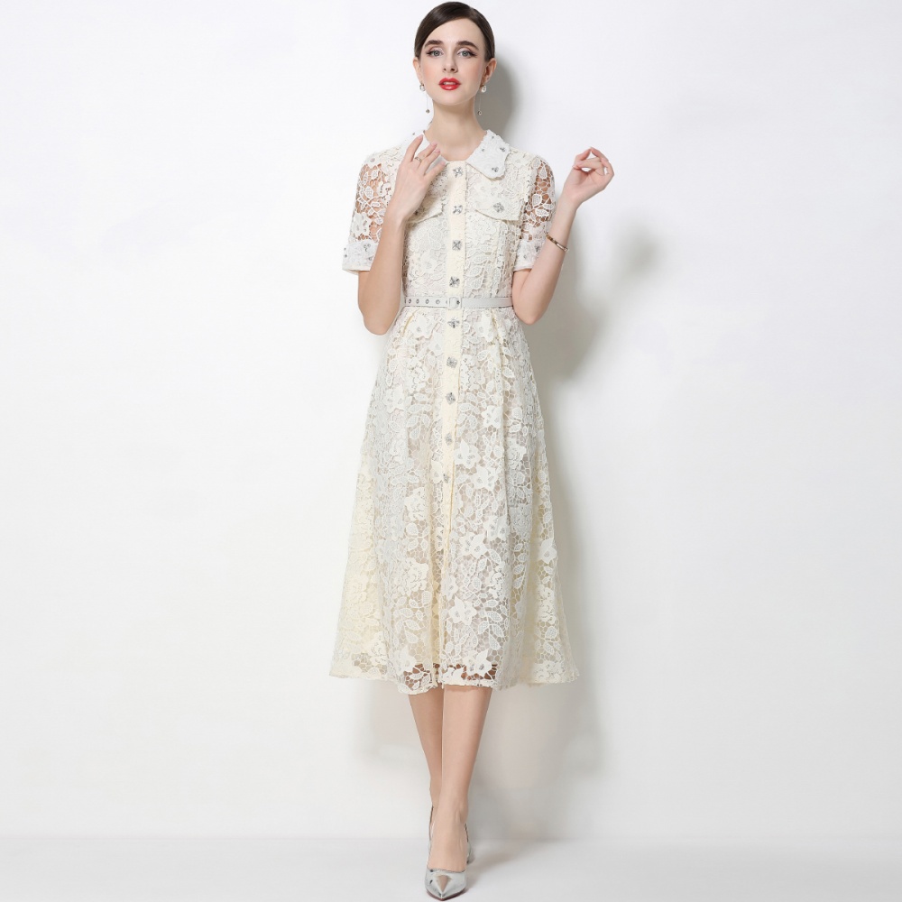 Pinched waist high waist doll collar dress