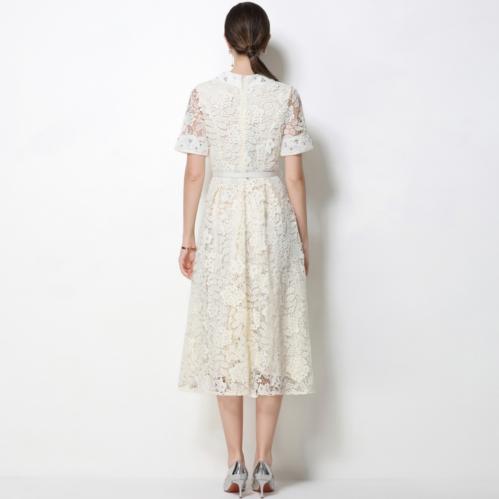 Pinched waist high waist doll collar dress