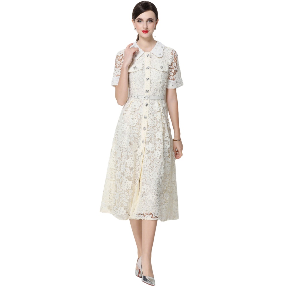 Pinched waist high waist doll collar dress