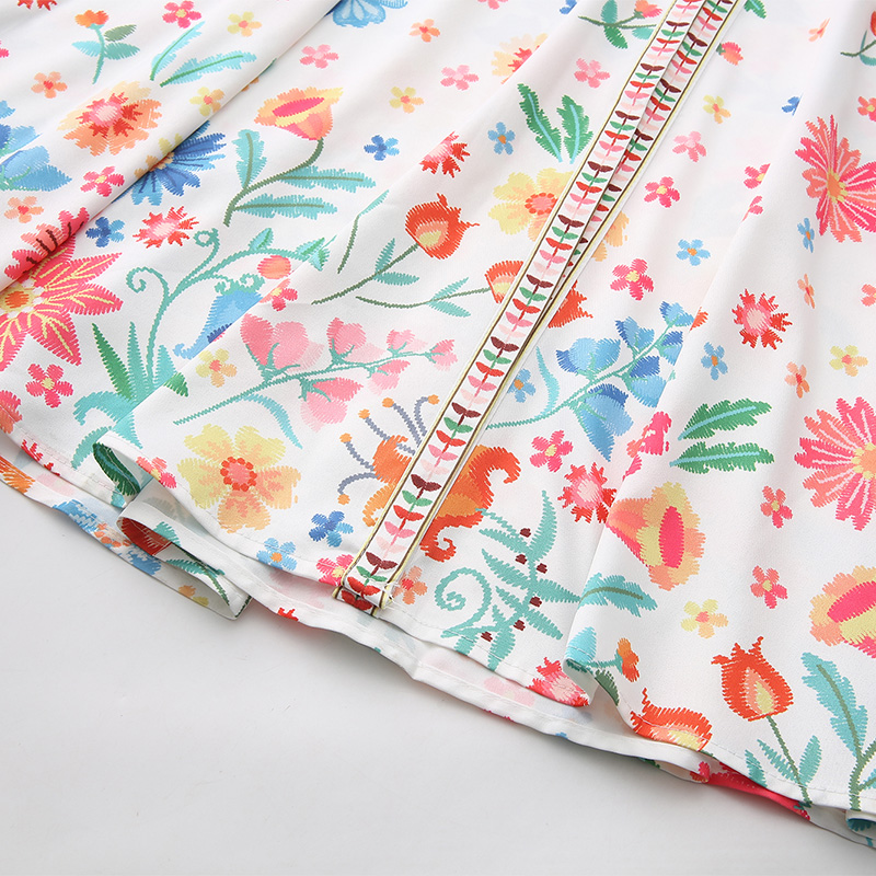 Lantern sleeve retro V-neck single-breasted dress