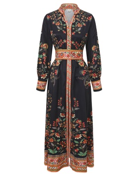 Retro long spring and summer single-breasted dress