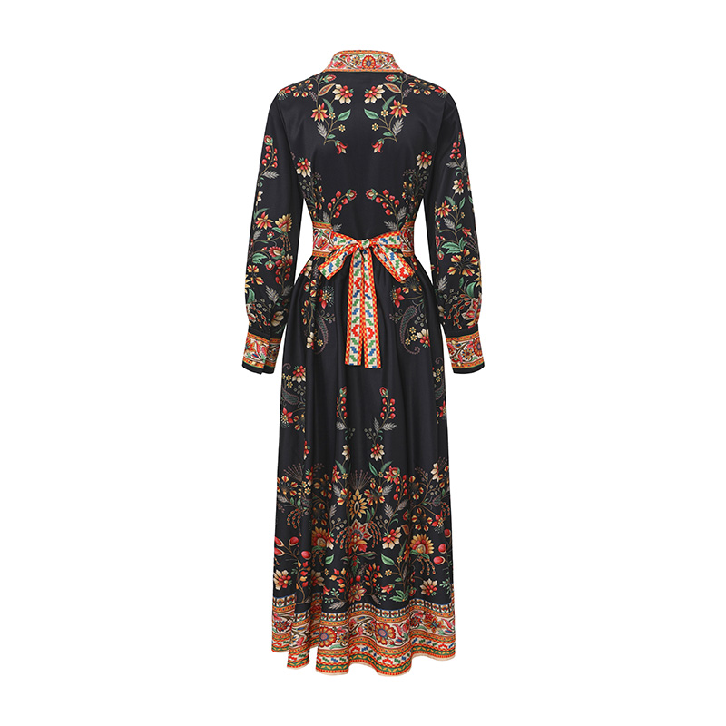 Retro long spring and summer single-breasted dress