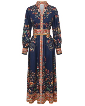 Lantern sleeve V-neck pinched waist spring and summer dress