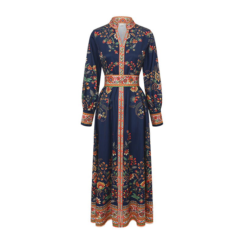 Lantern sleeve V-neck pinched waist spring and summer dress