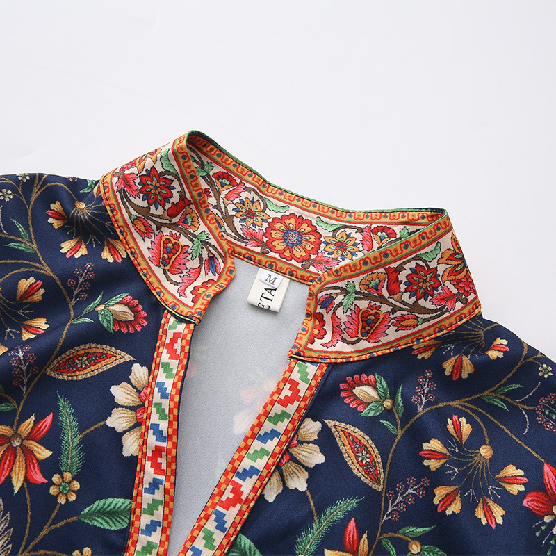 Lantern sleeve V-neck pinched waist spring and summer dress