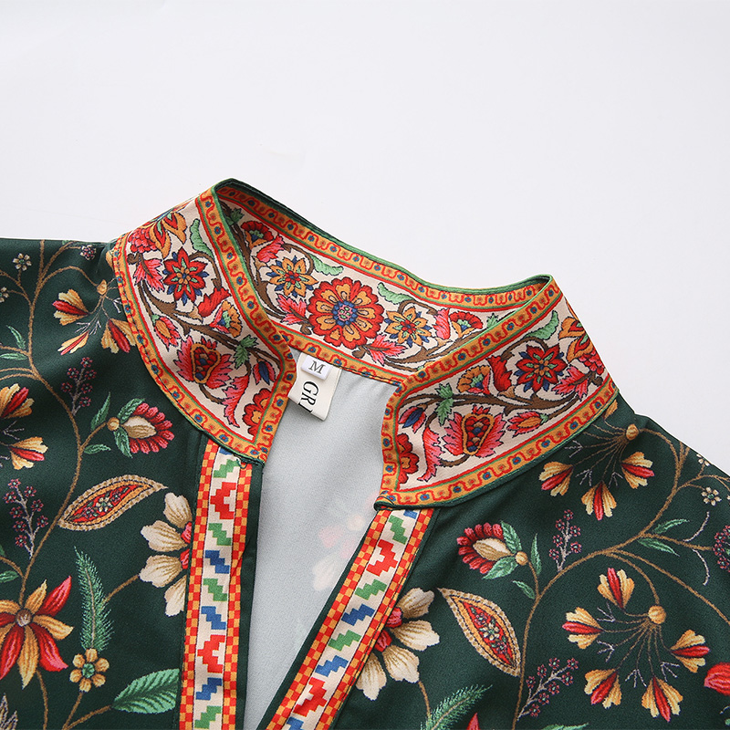 Spring and summer retro single-breasted V-neck long dress