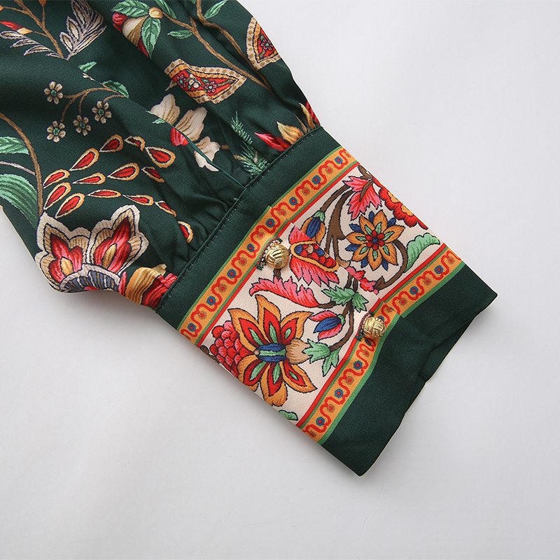 Spring and summer retro single-breasted V-neck long dress