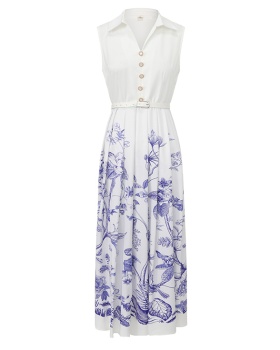 Spring and summer retro pinched waist big skirt temperament dress