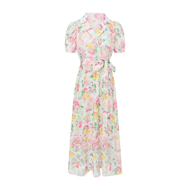 Long painting flowers printing dress