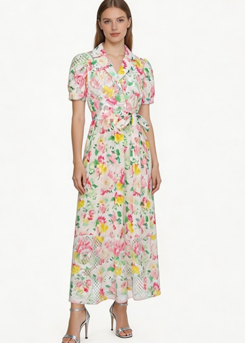 Long painting flowers printing dress