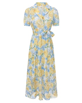 Flowers spring and summer printing painting long dress