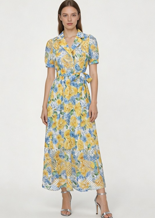 Flowers spring and summer printing painting long dress