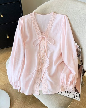 Tender long sleeve tops lace France style shirt for women