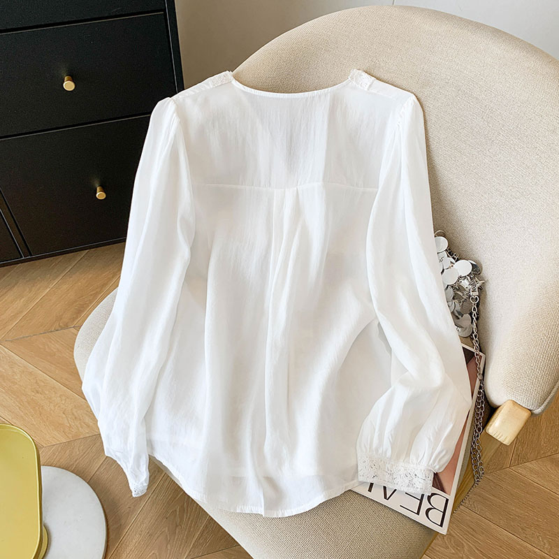 Tender long sleeve tops lace France style shirt for women